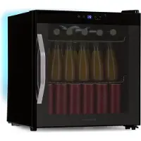 Klarstein Coachella 50 Onyx Dranken Koelkast - 47L Slimme Dranken Koelkast met WiFi, LED Verlichting, Touch Control, 5-18 °C Koeling, Panoramische Glazen Deur, Zwart