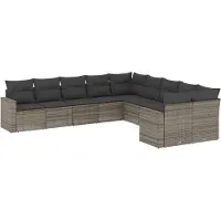 vidaXL 10-delige Loungeset met kussens poly rattan grijs