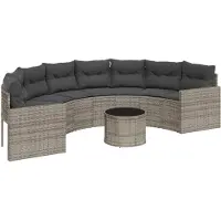 vidaXL Tuinbank met tafel en kussens halfrond poly rattan grijs