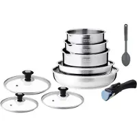 Arthur Martin Induction cookware set - - AM4485 - Stainless steel - 10 pieces - Removable handle - Suitable for all hobs including induction