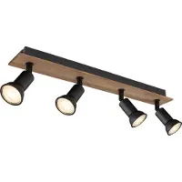 Globo Lighting Plafondspot Drew zwart met hout 4-lichts