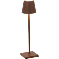 Zafferano LED tafellamp op batterijen Poldina micro, roestbruin, IP65 dimbaar, bruin / roest, Aluminium, Modern