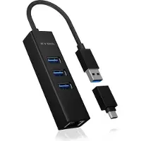Raidsonic USB Hub - ICY BOX - IB-HUB1419-LAN - 3 poorten USB - LAN Gigabit - Wake-on-LAN/WAN