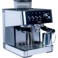 Tornado TCM5431-GS, espressomachine, 2,3 liter, geschikt voor koffiebonen en gemalen koffie, ingebouwde molen, zilverkleurig