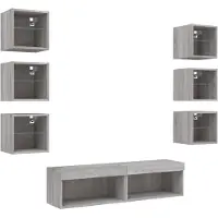 vidaXL 8-delige Tv-wandmeubelset met LED bewerkt hout grijs sonoma