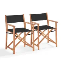 Oviala - Set van 2 inklapbare stoelen van eucalyptus hout en zwarte textilène - Mostra