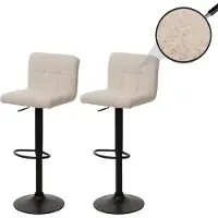 Mendler Set van 2 barkrukken HWC-G87, barkrukken voor bars, in hoogte verstelbaar en draaibaar, bekleding van stof "Boucle" (450g/m²), gecertificeerd, kleur: crème-beige