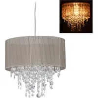 Relaxdays hanglamp kristal - E27 - plafondlamp - grijs - organza - schemerlamp - stof