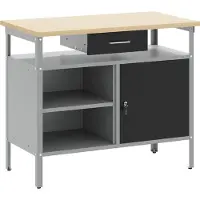 vidaXL Werkbank met lade met plank Zwart en Grijs 100 x 55 x 85 cm