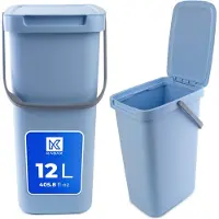 Kadax Afvalemmer, met deksel en handvat, van plastic, vuilnisemmer, voor afvalscheiding, rechthoekig, met klapdeksel, blauw, 12 l