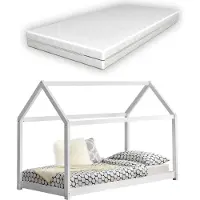 En.casa Kinderbed huisbed met matras en bedbodem 80x160 cm wit