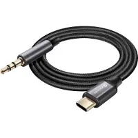Swissten USB C naar 3,5 mm jack audio-auxkabel, gevlochten nylon, 1,5 m, Zwart