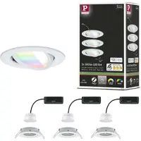 Paulmann LED inbouwspot Nova Coin Smart wit RGBW set van 3 stuks 8,4 cm Smart, dimbaar, wit / opaal, Woon-/ Eetkamer, Aluminium, Modern