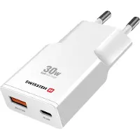 Swissten Sneloplader voor stopcontact, GaN, 1x USB-C 30W PD, 1x USB-A QC 3.0 18W