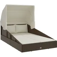 vidaXL Ligbed met inklapbaar dak 200x114x128 cm poly rattan bruin