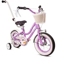 Sun baby Heart Bike Fiets voor een meisje van 2 tot 4 jaar, 12 inch Paars, met Duwstang, Mand, Bel