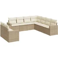 vidaXL 9-delige Loungeset met kussens poly rattan beige