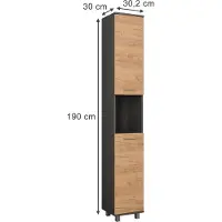 Vicco Ilias Hoge kast – 30.2 x 190 cm met 2 deuren Antraciet/gouden eik