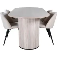 Ebuy24 BiancaWW eethoek eetkamertafel eik fineer wit washed en 4 Velvet Stitches eetkamerstal velours beige.