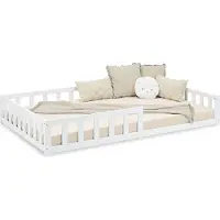 Homestyle4u Kinderbed 120x200, laag bed met valbeveiliging, Montessori bed, peuterkamer, houten bed, massief hout, wit, éénpersoonsbed, lattenbodem, bedframe
