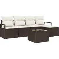 vidaXL Bankstel 6 st Bruin en Crème poly rattan