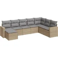 vidaXL 8-delige Loungeset met kussens poly rattan beige