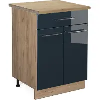 Vicco Keukenonderkast Fame-Line Donkerblauw hoogglans 60 cm met lade, WB Eik, Model 48854