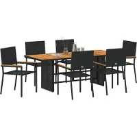 vidaXL Tuin Eettafel Set 7 pcs Zwart poly rattan