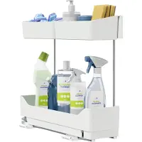 TESA telescopische zijdelingse uittrekelementen voor keukenkastjes, wit, Powerstrips montage, L 210 x B 485 x H 450 mm, tot 10 kg,