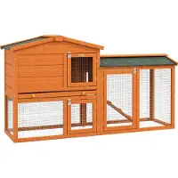 PawHut hok - 2 niveaus - dennenhout - 150 x 45 x 85 cm - oranje