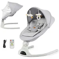 Kinderkraft TULSY – Elektrische wipstoel en ligstoeltje voor baby's – 5 schommelniveaus – Muziekfunctie – Inklapbare kap met klamboe – Lichtgewicht – Grijs