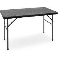 Relaxdays tuintafel rotan BASTIAN opklapbaar, bijzettafel, eettafel, tuin, serre Zwart, Rechthoekig