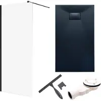 Badland Ketil Vidar doucheset met glaswisser 170 x 90 cm zwart - walk-in douchewand met douchebak