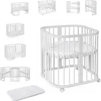 Waldin Multifunctioneel 7 in 1 Babybed / peuterbed incl. matras - Wit