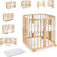 Waldin Multifunctioneel 7 in 1 Babybed / peuterbed incl. matras - Naturel