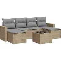 vidaXL 7-delige Loungeset met kussens poly rattan beige