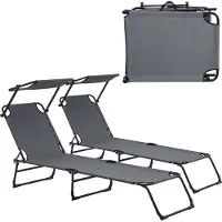 Casa.pro Ligbed ligstoel 187x53x27 cm met luifel set van 2 donkergrijs