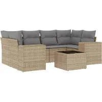vidaXL 7-delige Loungeset met kussens poly rattan beige