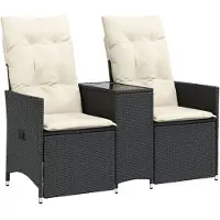vidaXL Tuinbank 2-zits verstelbaar met tafel poly rattan zwart
