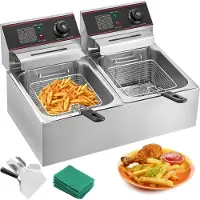 Vevor 295 x 235 x 150 mm, commerciële elektrische frituurpan, diepe frituurpan met dubbele koude zones, 6 liter, 5000W, 220V, geschikt voor fastfoodrestaurants en snackbars