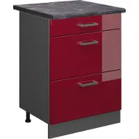 Vicco R-Line Keukenonderkast – 60 cm met laden, WB Antraciet Rode hoogglans