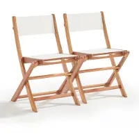 Oviala - Set van 2 inklapbare stoelen van eucalyptus hout en wit textilène - Sete