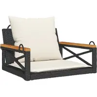 vidaXL Schommelbank met kussens 63x62x40 cm poly rattan zwart