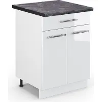 Vicco Keukenonderkast Fame-Line Wit Hoogglans 60 cm met lade, WB Antraciet, Model 45908