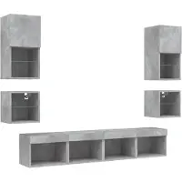 vidaXL 8-delige Tv-wandmeubelset met LED bewerkt hout betongrijs