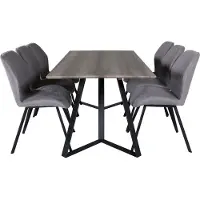 Ebuy24 MarinaGRBL eethoek eetkamertafel el hout decor grijs en 6 Gemma eetkamerstal grijs.