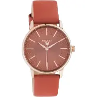 Oozoo Timepieces - rosé goudkleurige horloge met abrikozen leren band - C10934 - Ø35