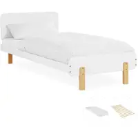 Homestyle4u Kinderbed 90x200 cm met matras, tienerbed, wit, gastenbed, bedframe, houten bed, eenpersoonsbed, massief houten bedframe, lattenbodem