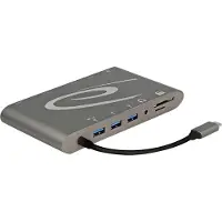 DeLOCK Premium USB-C naar HDMI, Mini DisplayPort, VGA, 3,5mm, RJ45, USB-A en USB-C docking station met kaartlezer en DP Alt Mode / grijs - 0,15 meter