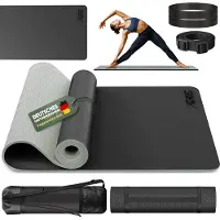 RE:SPORT Yogamat, zwart-grijs, 183 x 61 x 0,6 cm, fitnessmat, gymmat, gymnastiekmat, logo